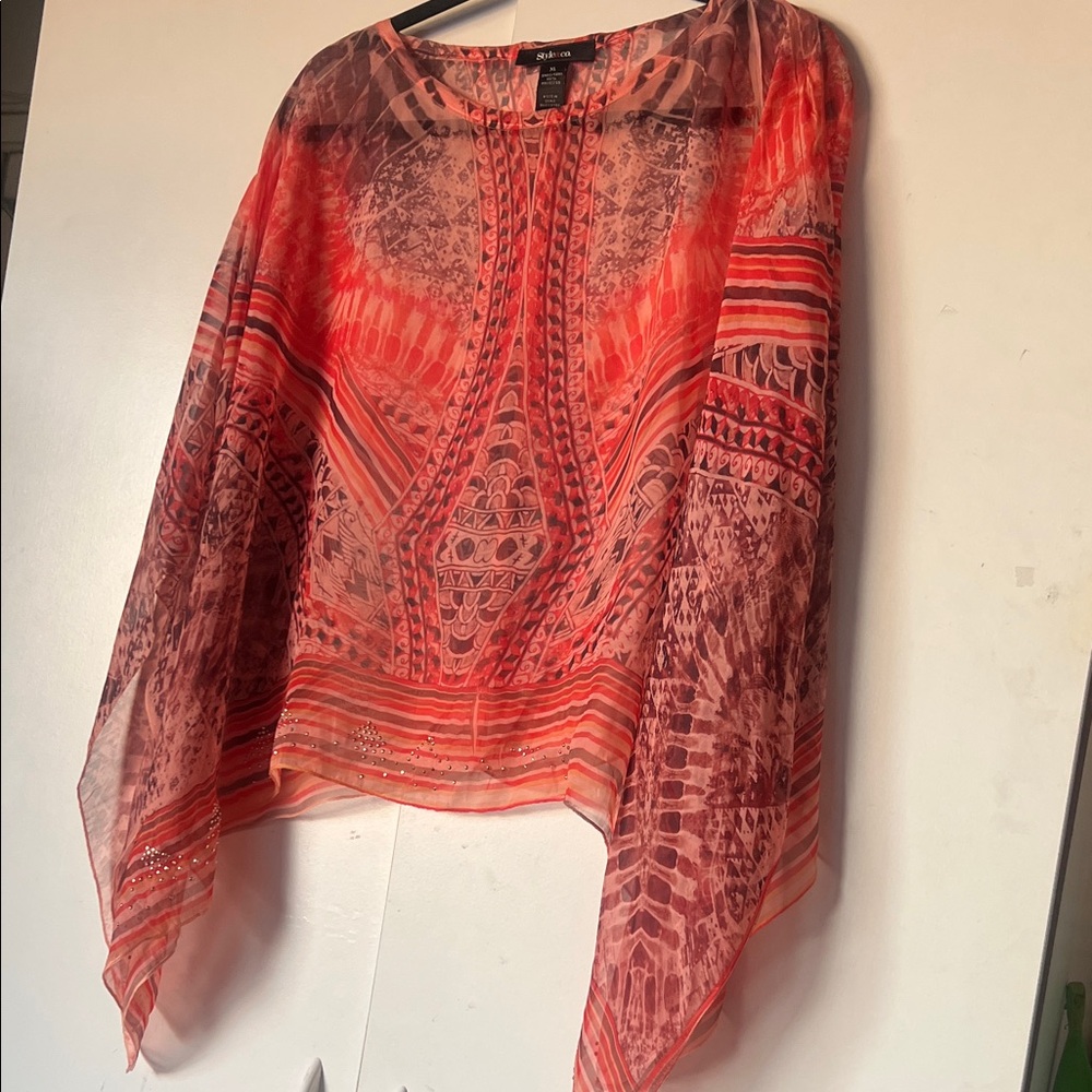 Style & Co. Vibrant Orange and Red Patterned Blouse